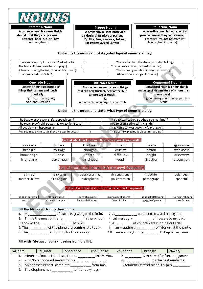 NOUNS worksheet