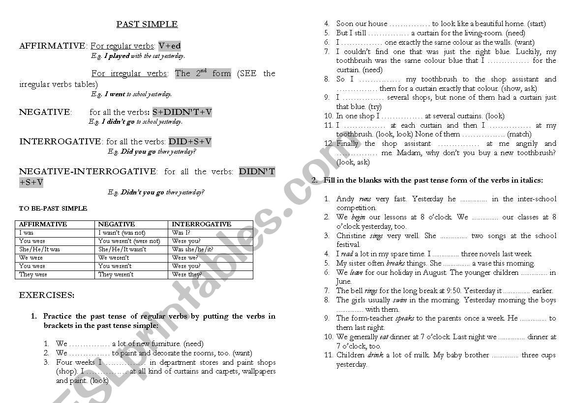 Past simple of regular and irregular verbs