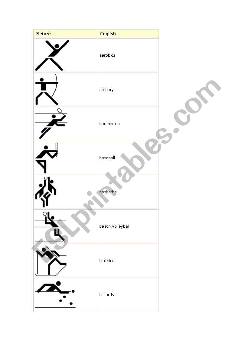 pictures sports worksheet