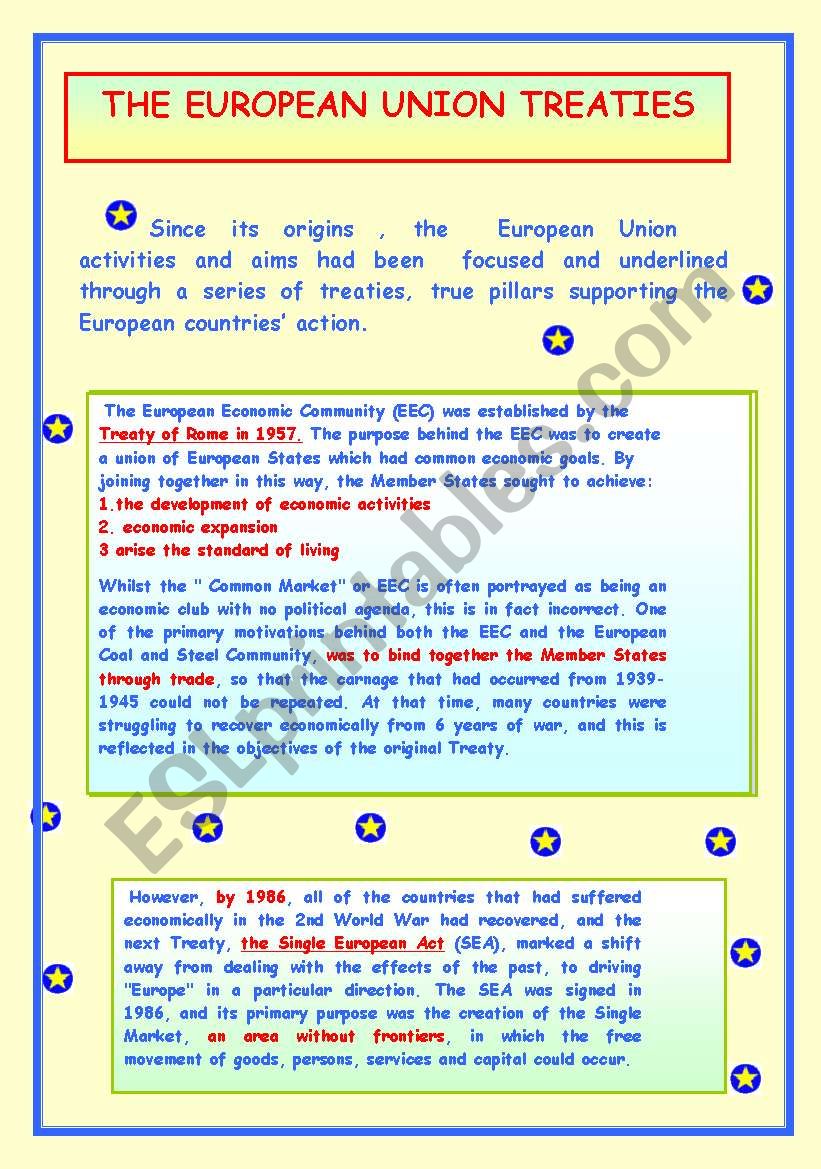 THE EUROPEAN UNION TREATIES. worksheet