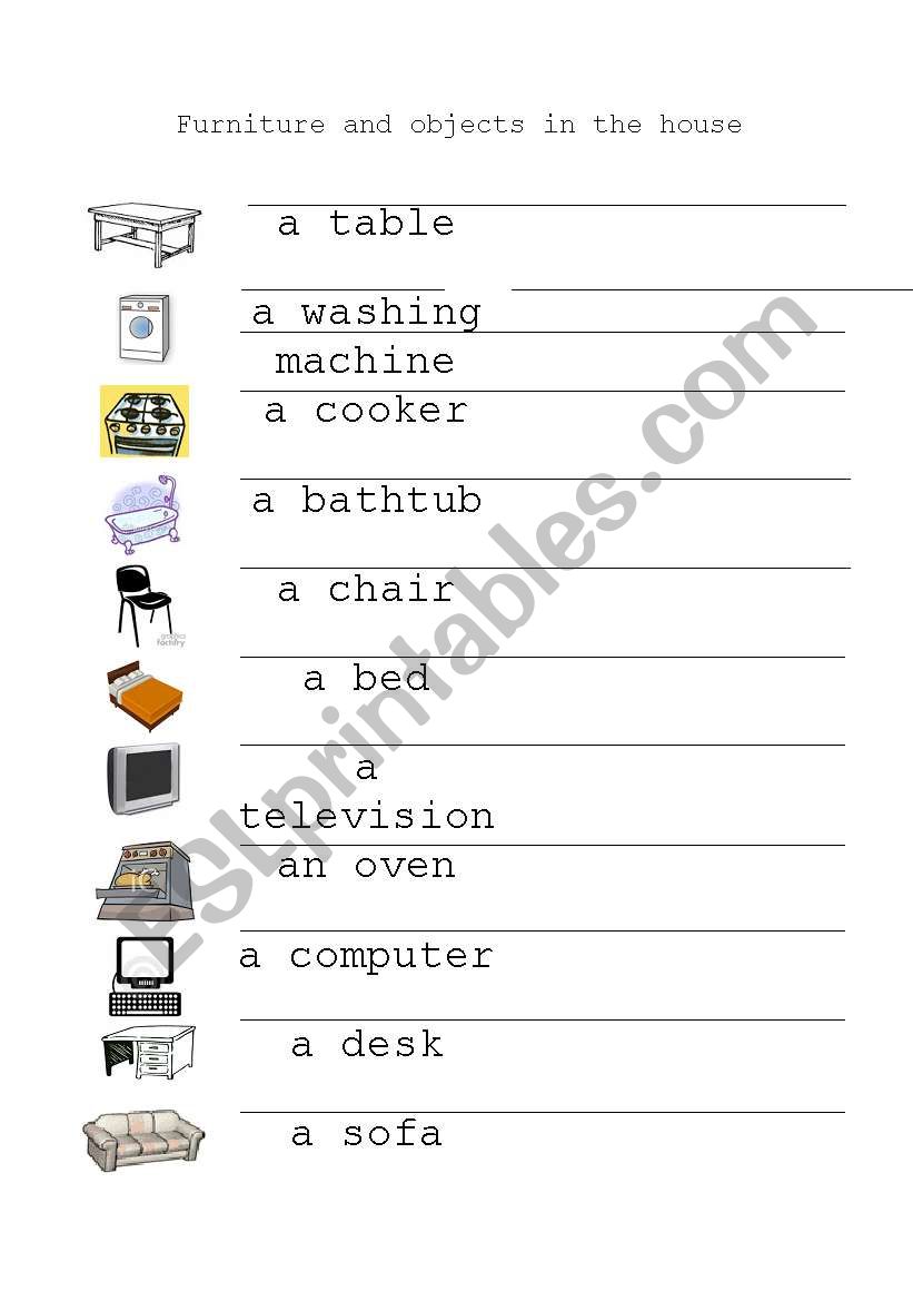 furniture and objects worksheet