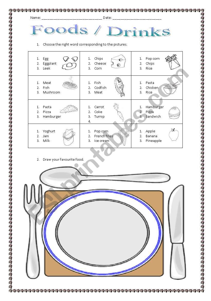 food  worksheet