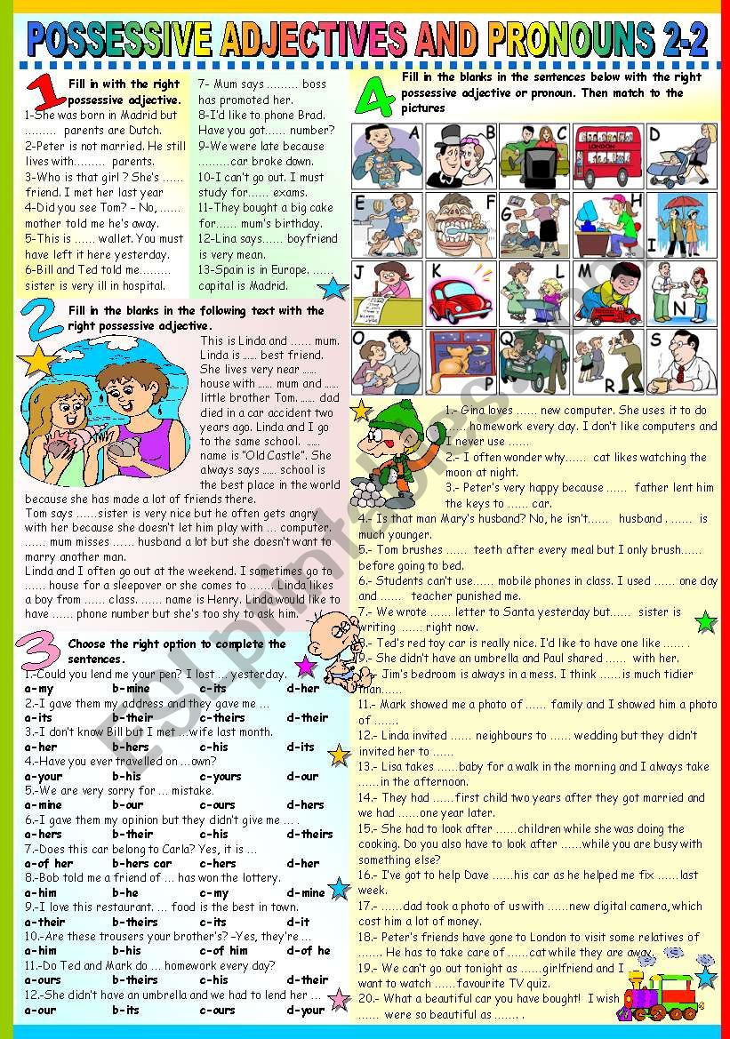 POSSESSIVE ADJECTIVES AND PRONOUNS 2-2 (B&W VERSION+KEY INCLUDED)