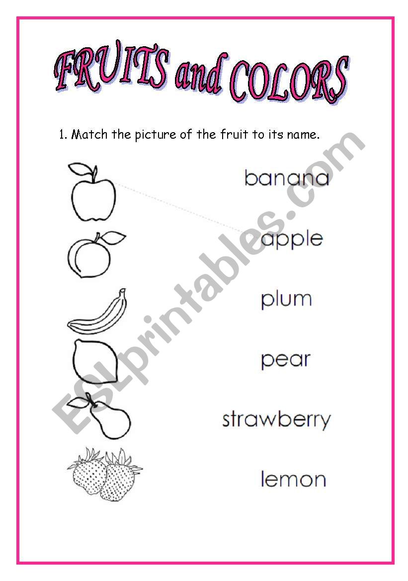 FRUITS AND COLORS (2 PAGES) worksheet