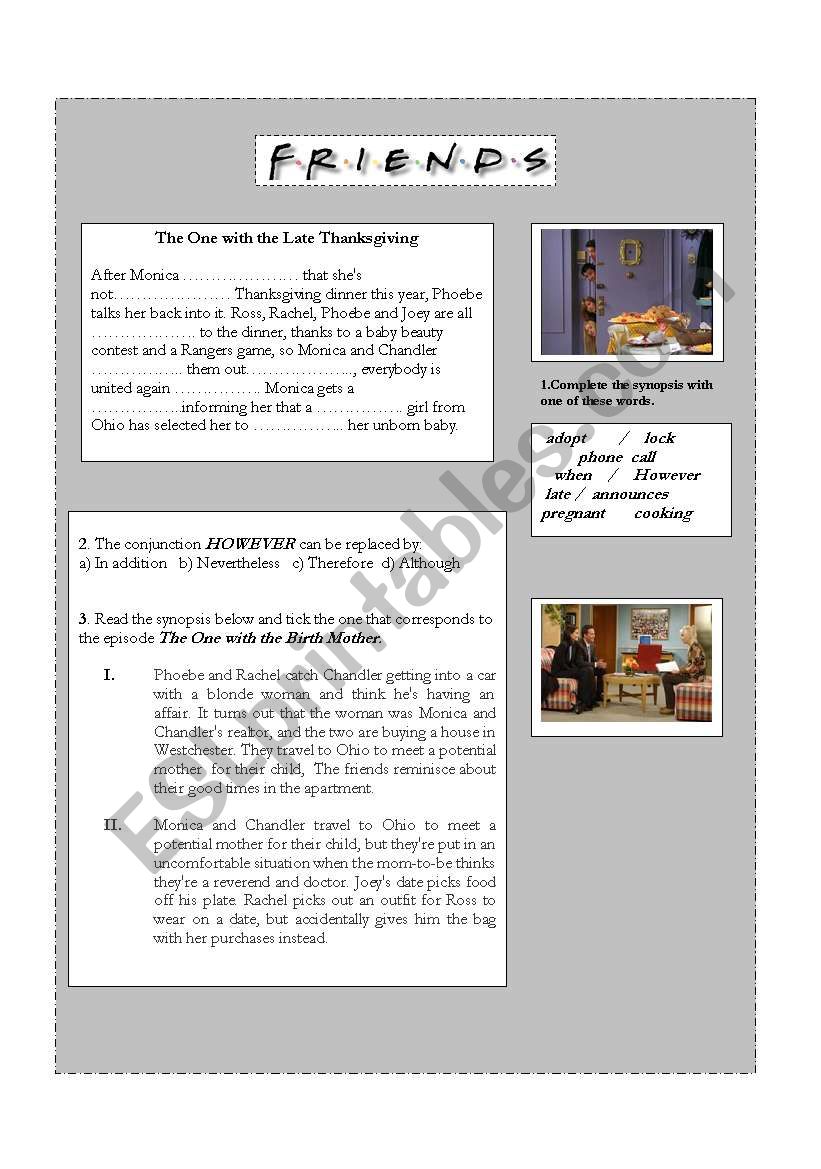 friends - thanksgiving worksheet