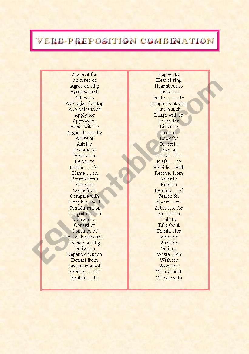 Verb-Preposition / Adjective-Preposition Combination