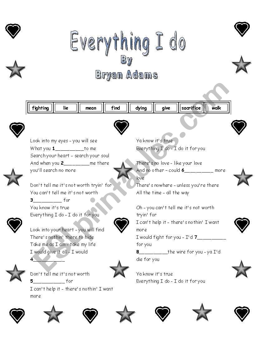 Song Lyrics-Everything I do worksheet