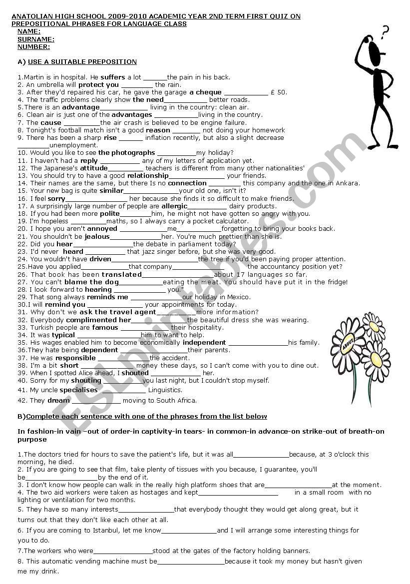 Exercises On Prepositional Phrases ESL Worksheet By Serkanserkan