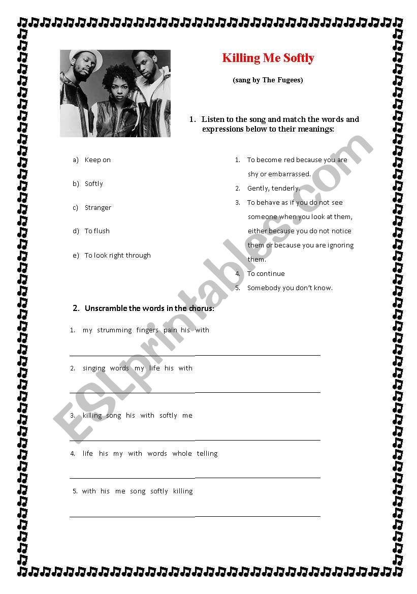 Killing me softly worksheet