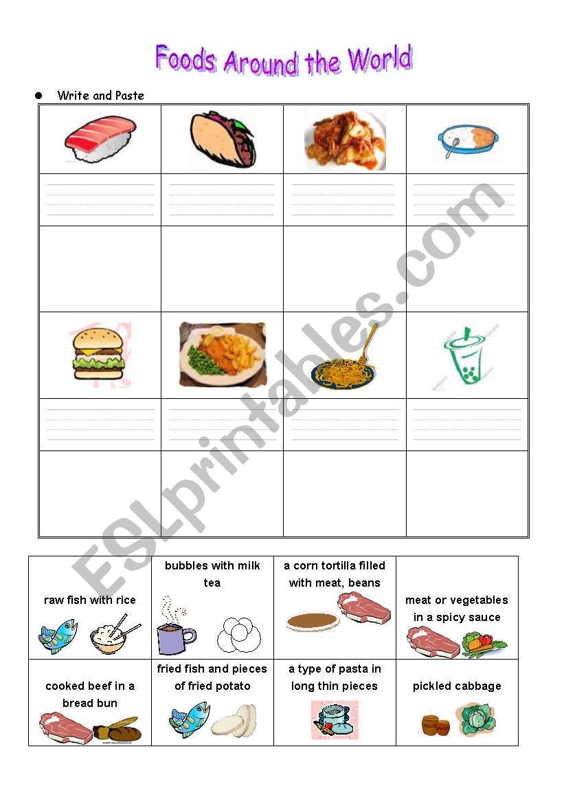 Foods around the world worksheet