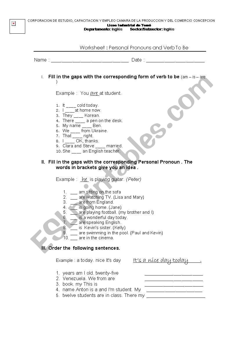 verb to be and personal pronouns