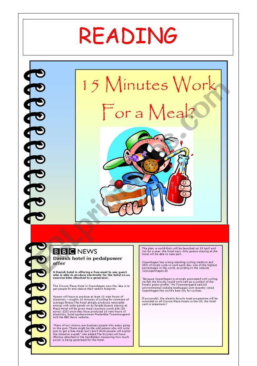 15 MINUTES WORK FOR A MEAL? worksheet