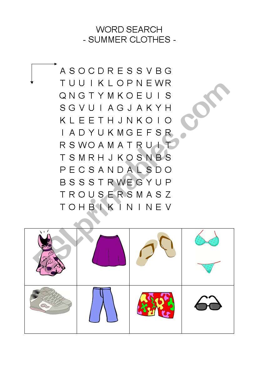 Summer clothes worksheet