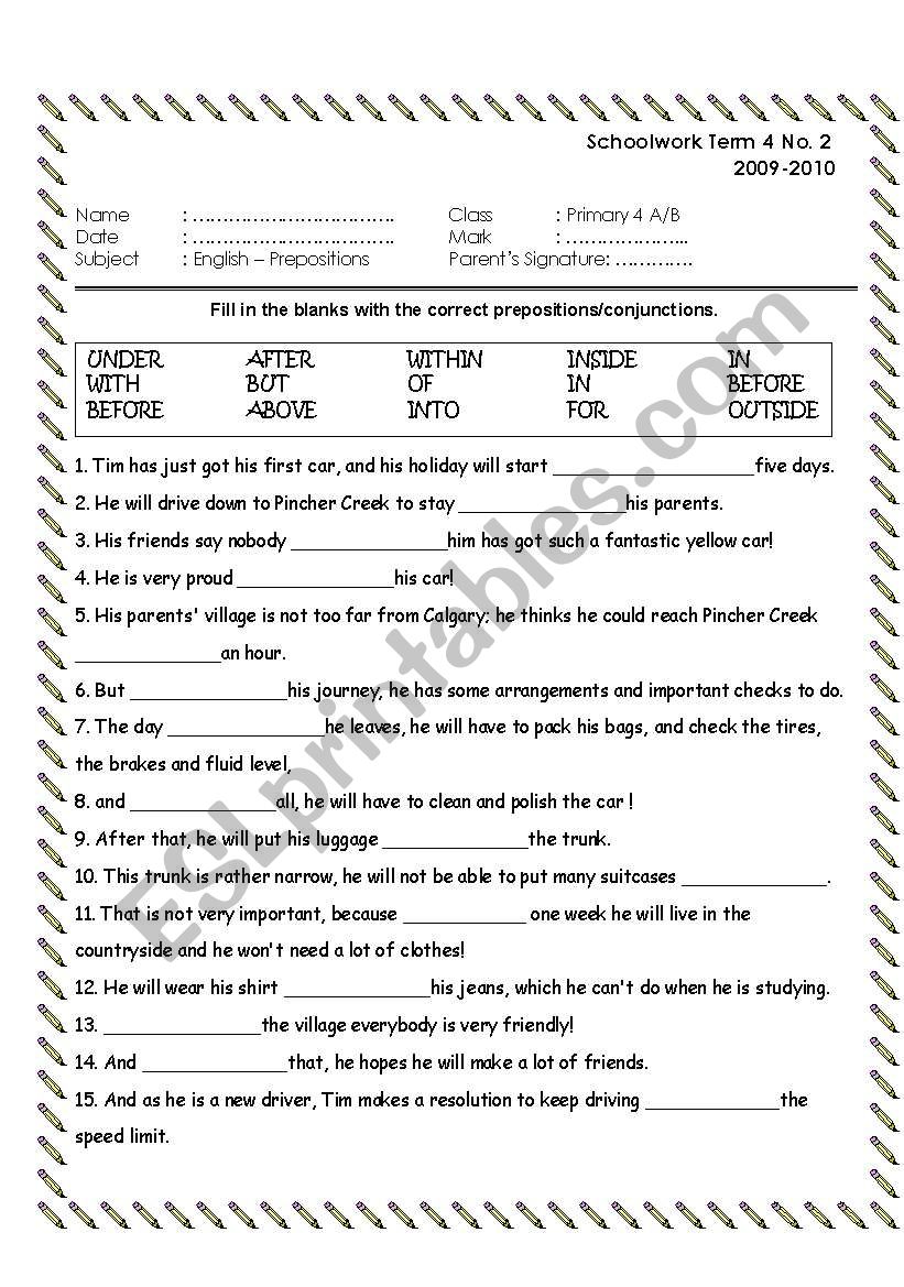 Intermediate Preposition worksheet