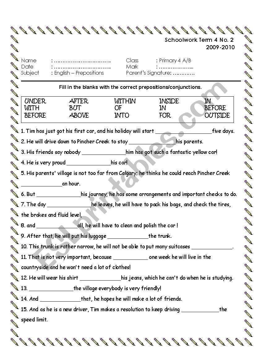 intermediate preposition esl worksheet by joshie