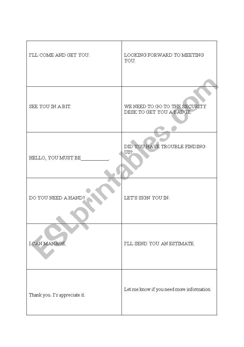 welcoming visitors cards worksheet