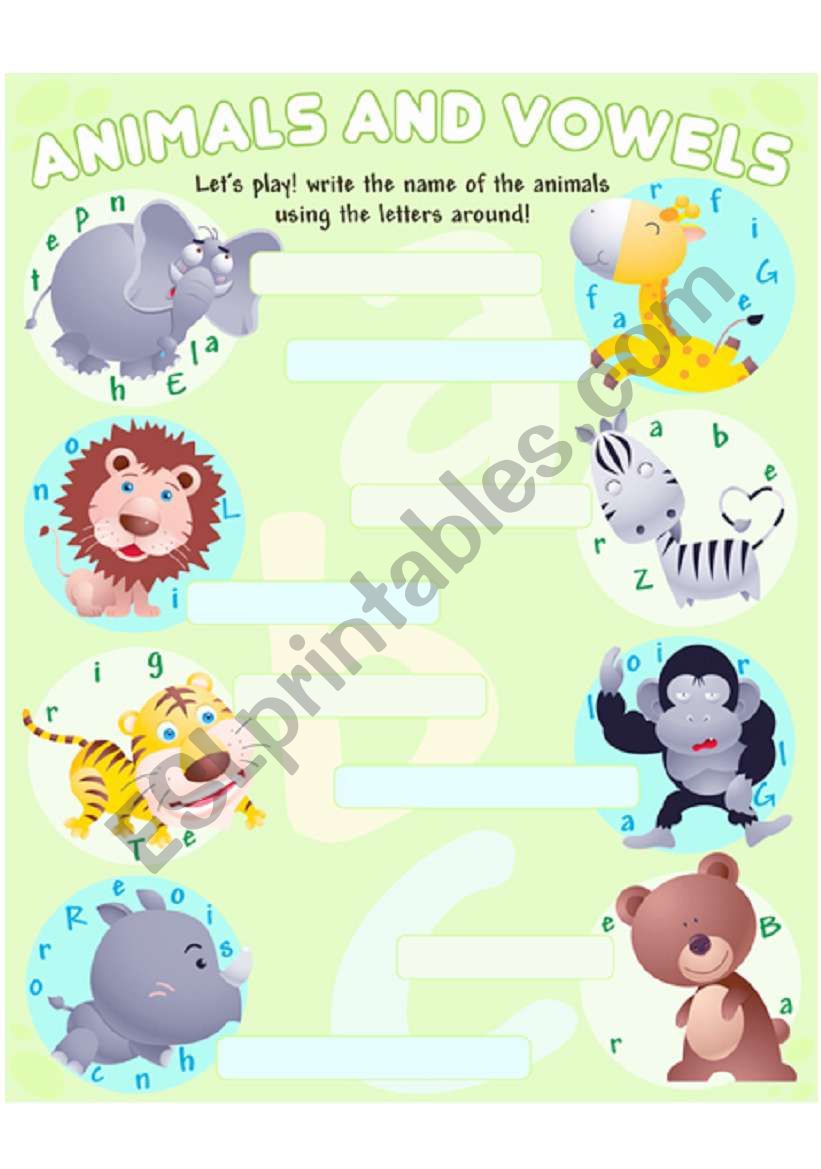 animals and vowels worksheet