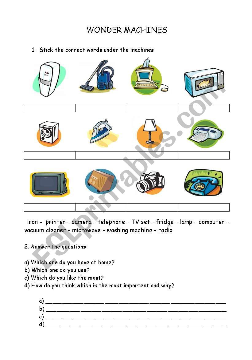 wonder machines worksheet