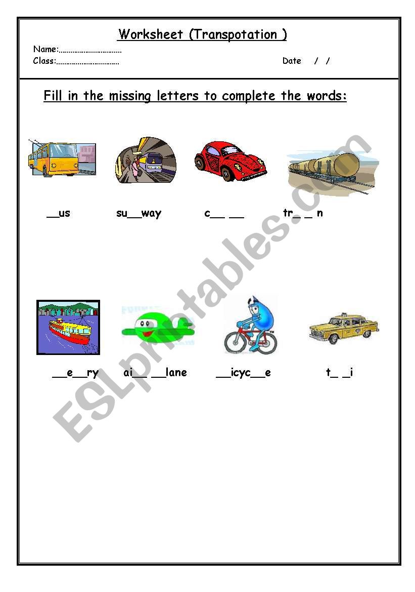 Transportation worksheet