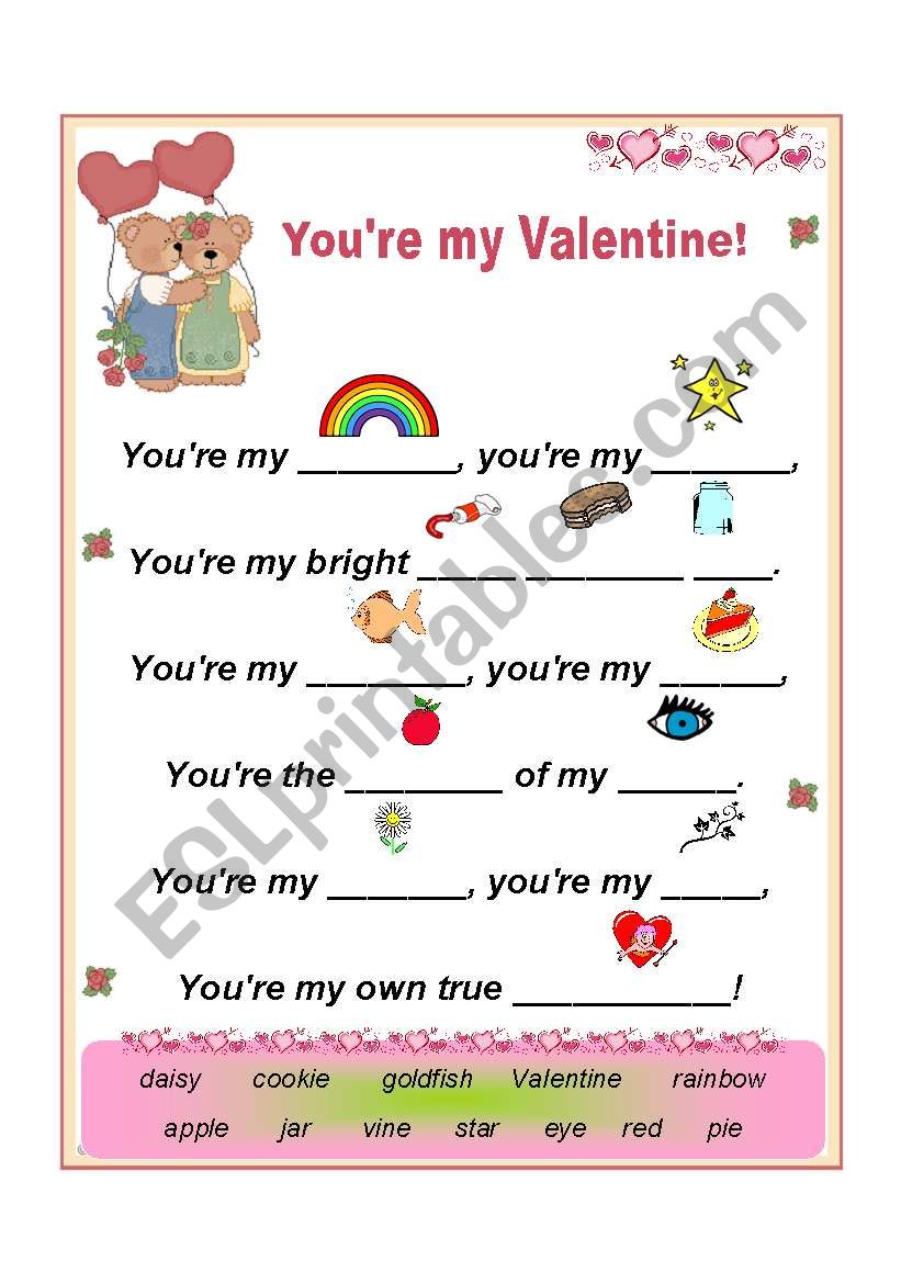 YOU ARE MY VALENTINE 2 worksheet
