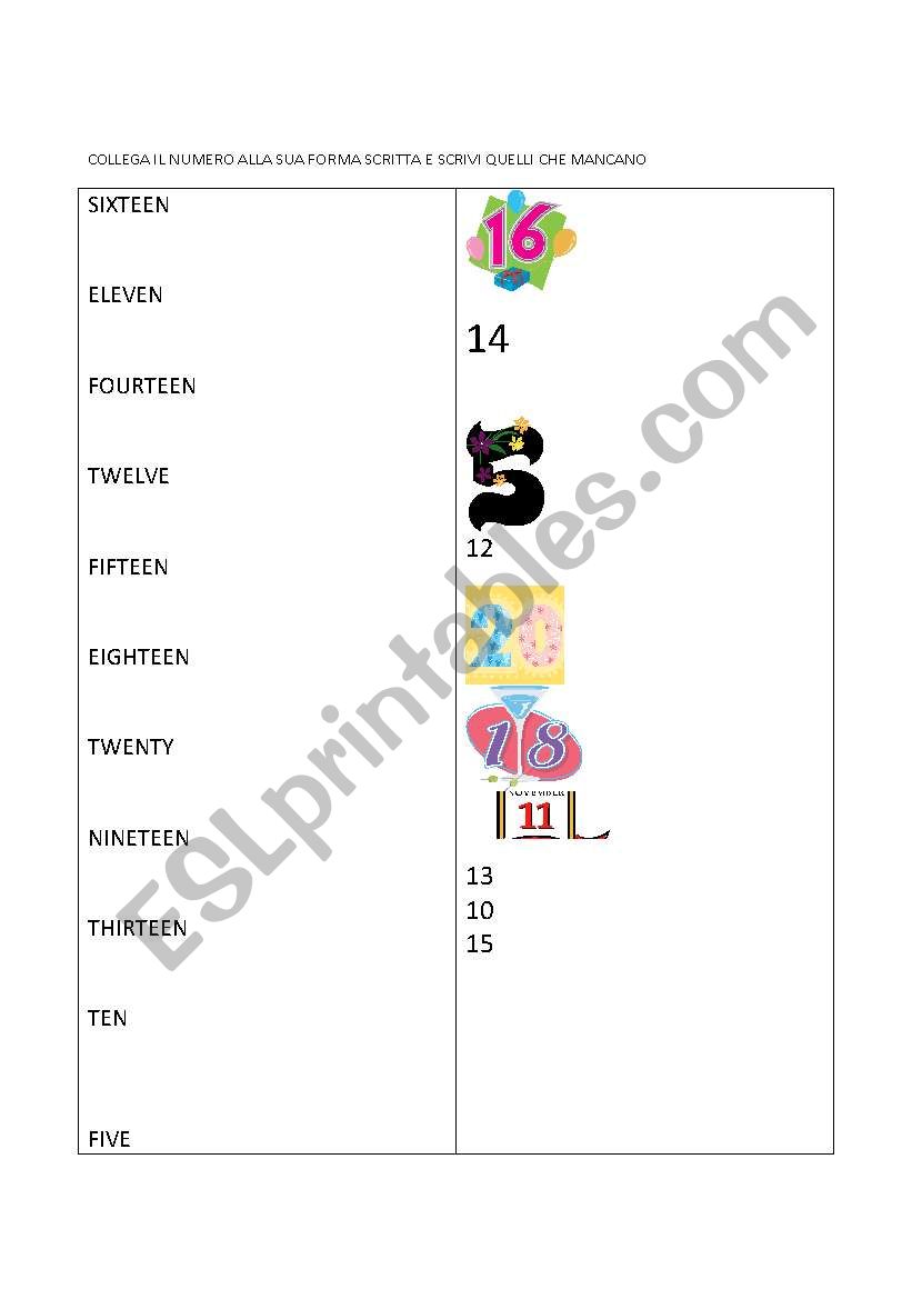 numbers worksheet