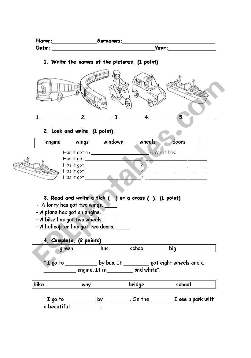 Transports worksheet