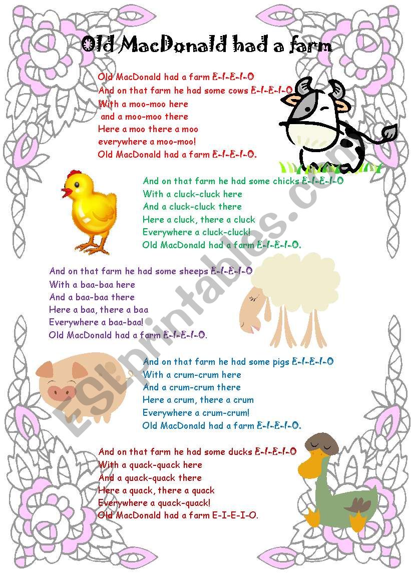 Old MacDonald Had A Farm Printable