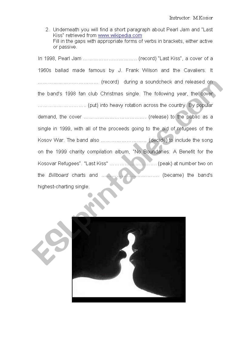 Last Kiss Lyrics - Pearl Jam general…: English ESL worksheets pdf