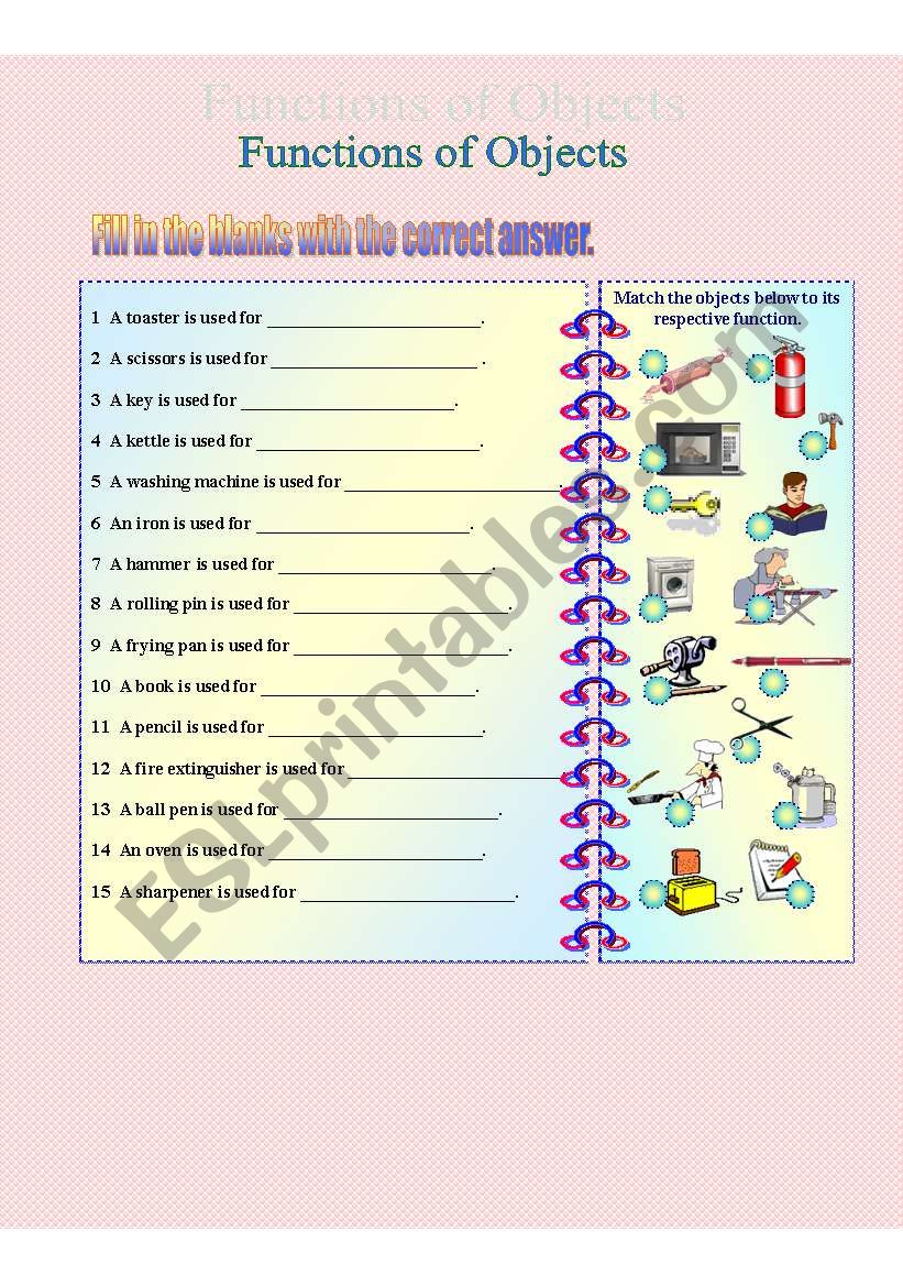 Functions of objects. worksheet