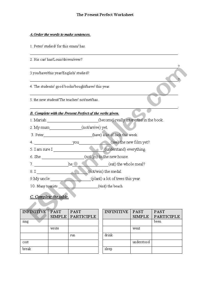 Present Perfect worksheet worksheet