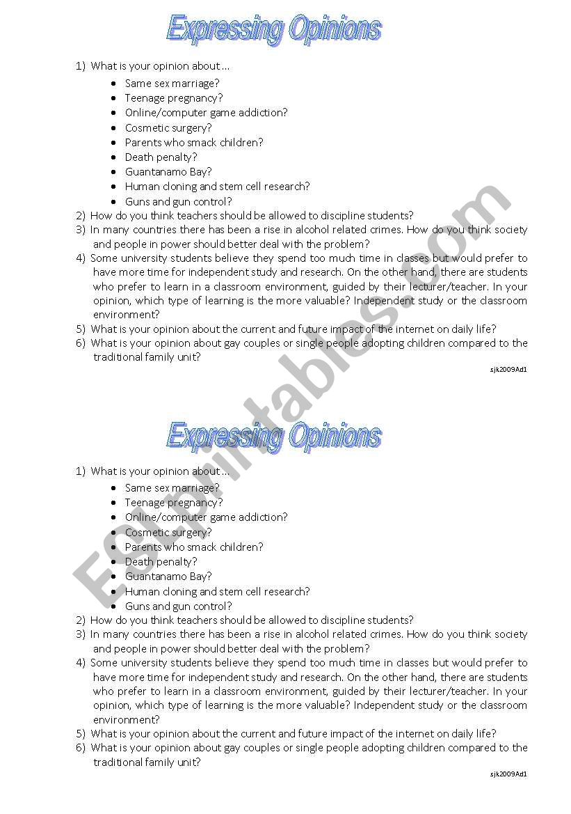 Expressing Opinions worksheet