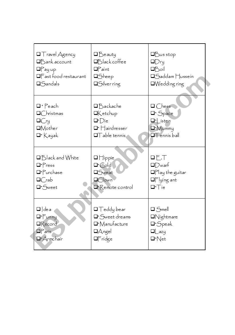 Pictionary worksheet