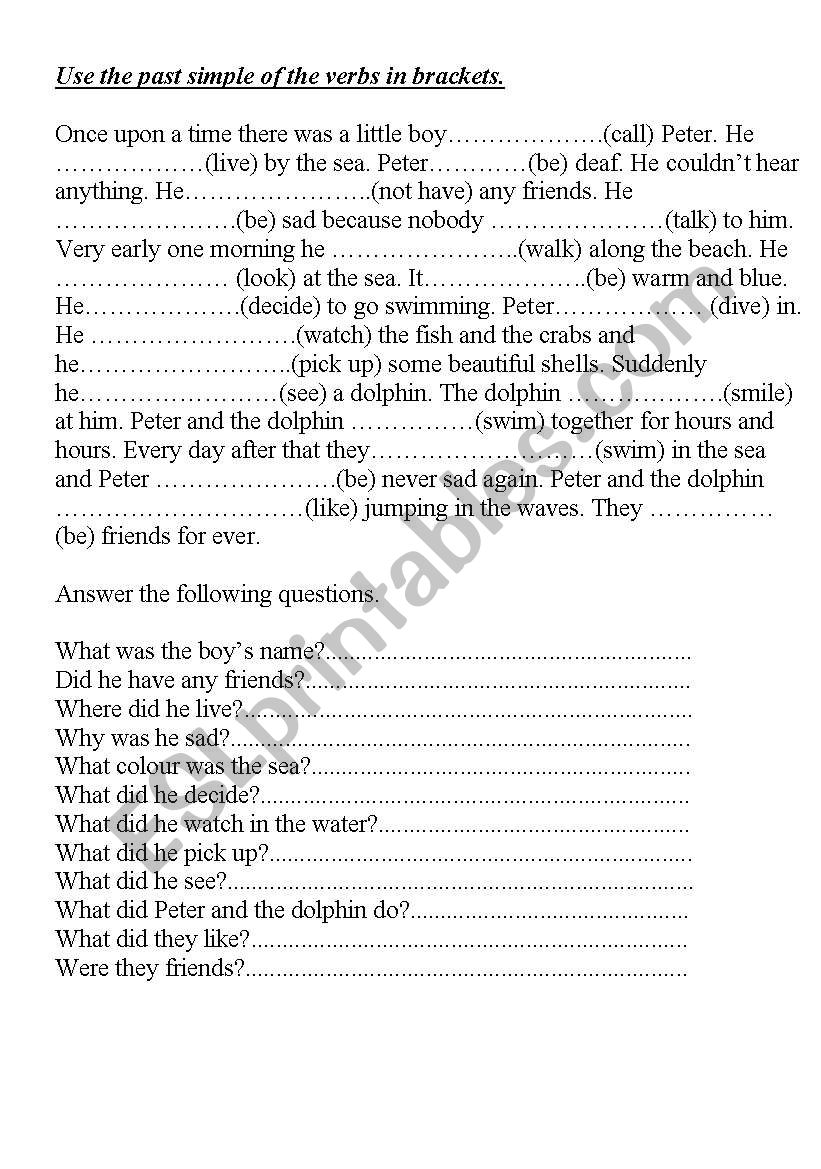 peter and the dolphin worksheet