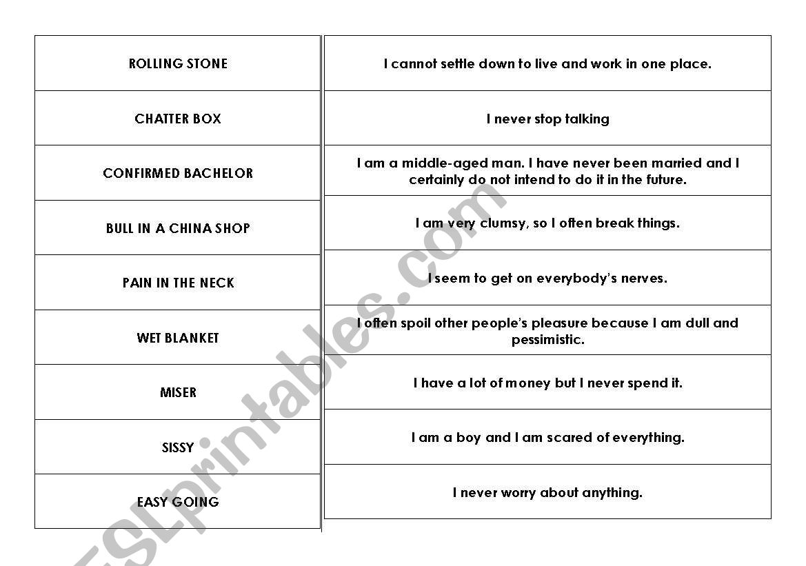 Expressions and idioms matching game