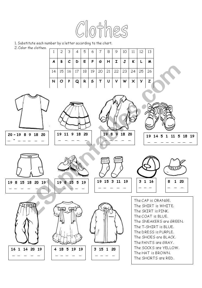 CLOTHES AND COLORS worksheet