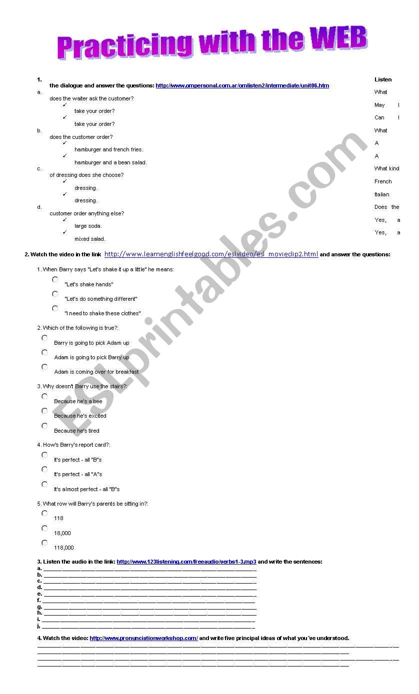 practicing with the web worksheet