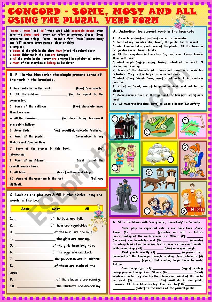 Some, Most and All using the plural verb form + KEY