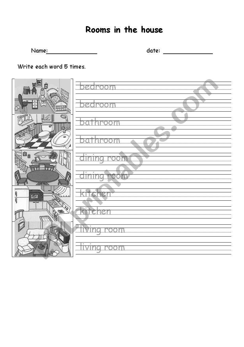 Rooms in the house worksheet