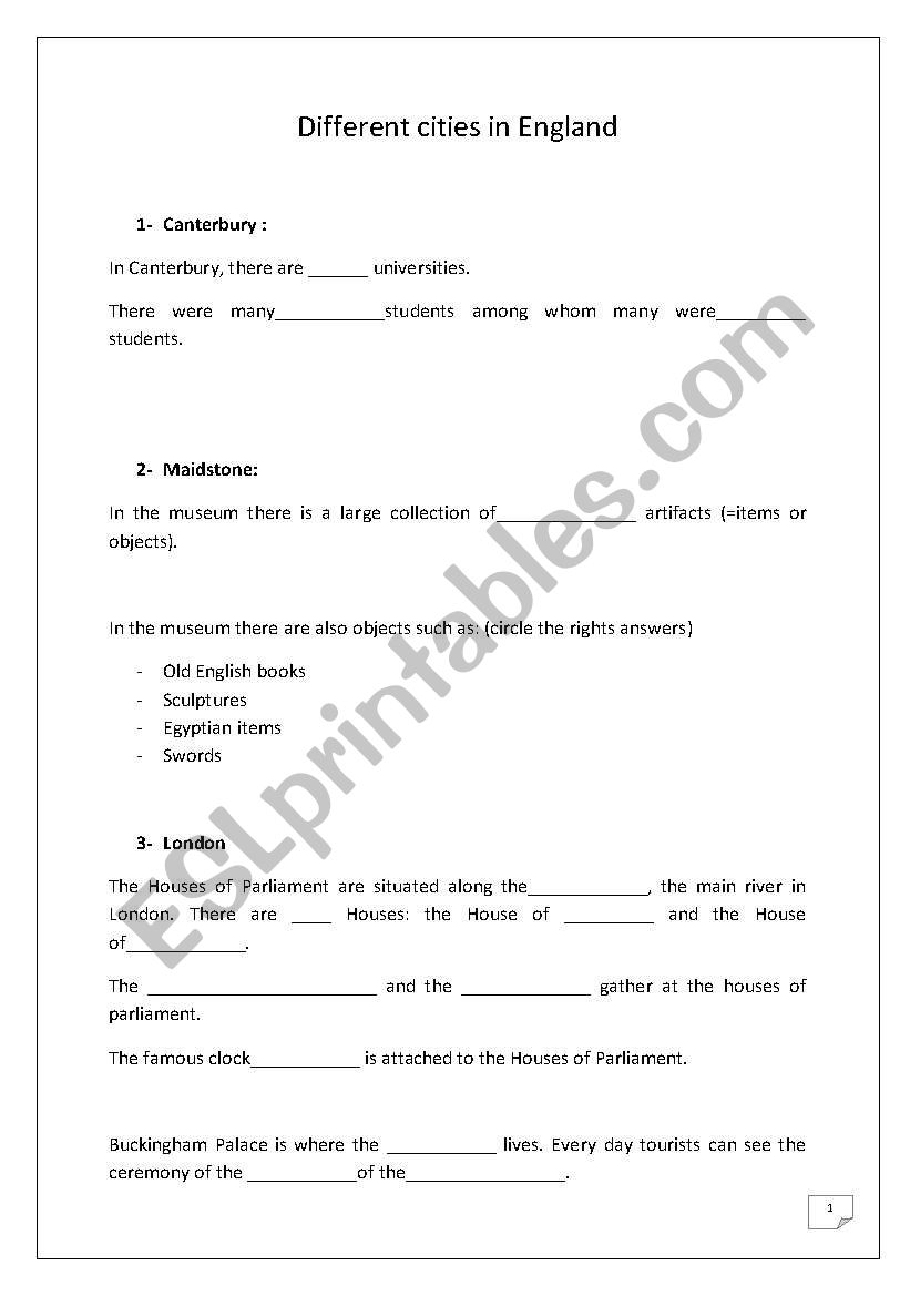 British cities worksheet