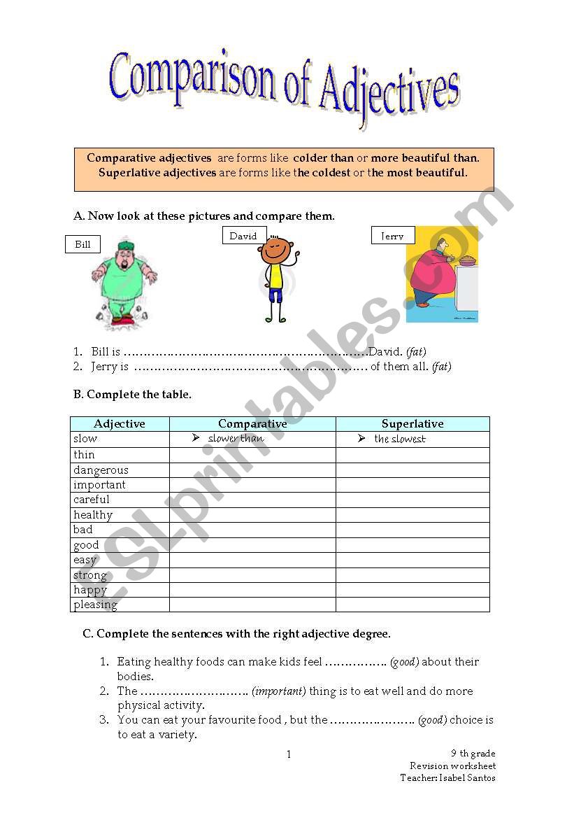 Comparison of Adjectives worksheet