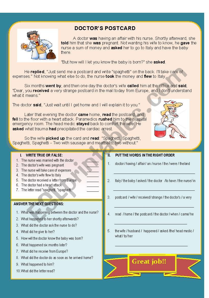 DOCTORS POSTCARD worksheet