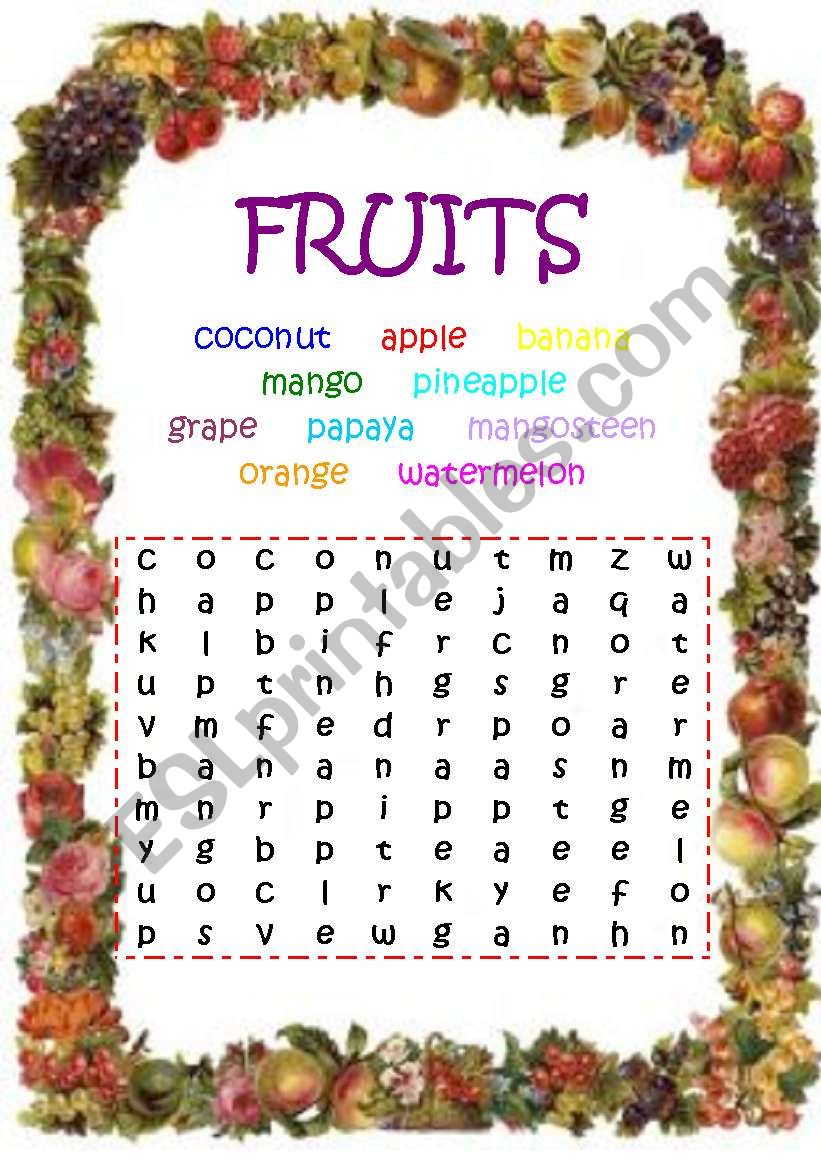 fruit word serch worksheet