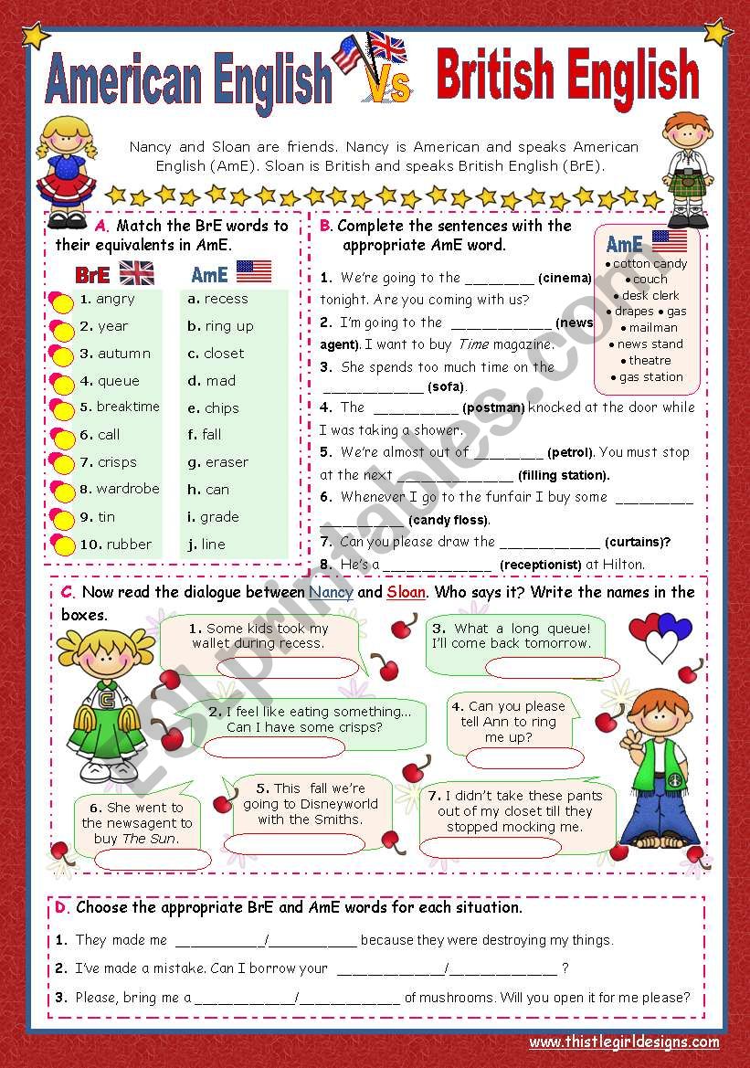 When in America speak like the Americans  -  BrE  vs  AmE  (2)  for elementary stds.