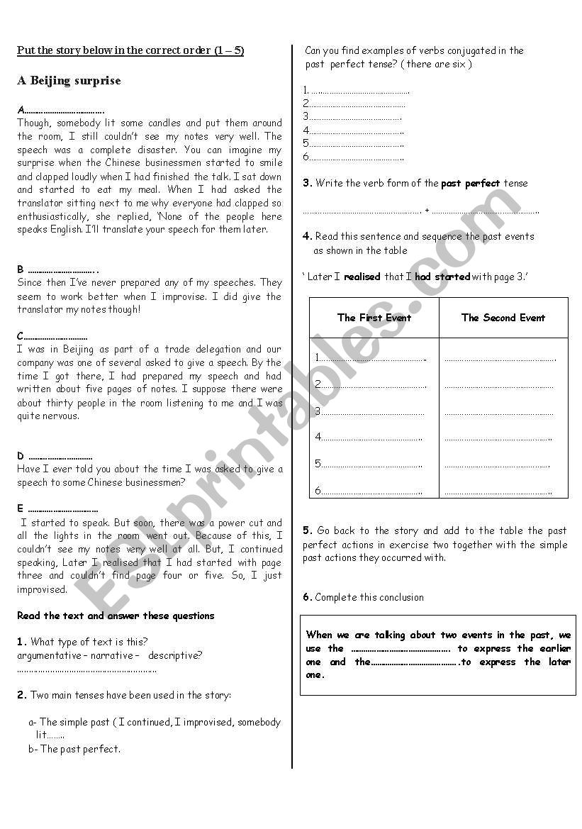 past perfect worksheet