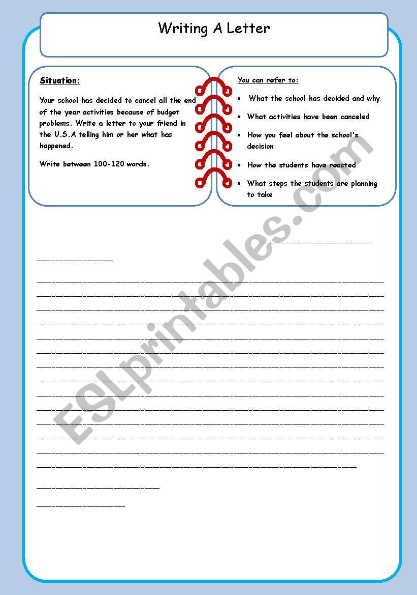 Writing a letter (10) worksheet