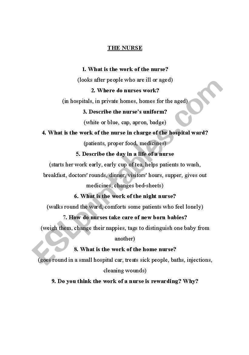 The Nurse - Questions for essay writing