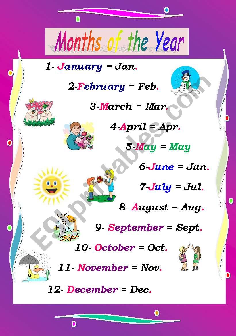 Months of the Year(3 pages ) worksheet
