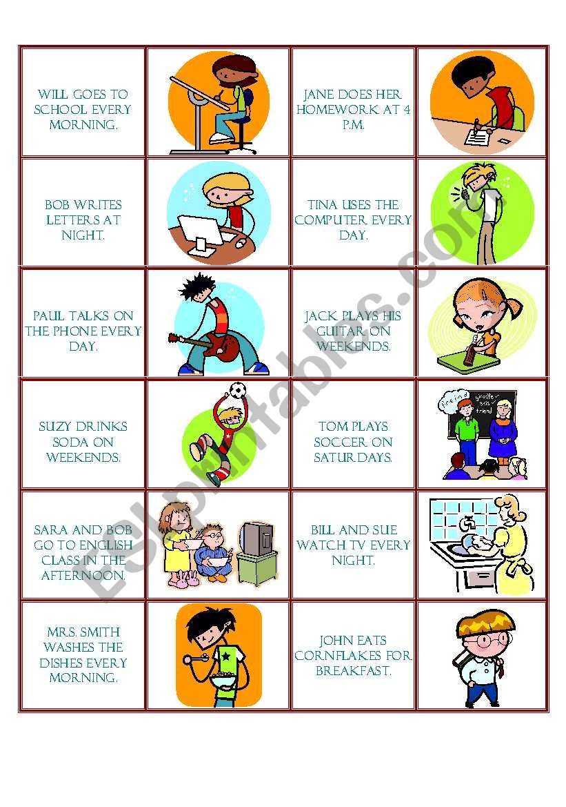action verbs - domino game worksheet