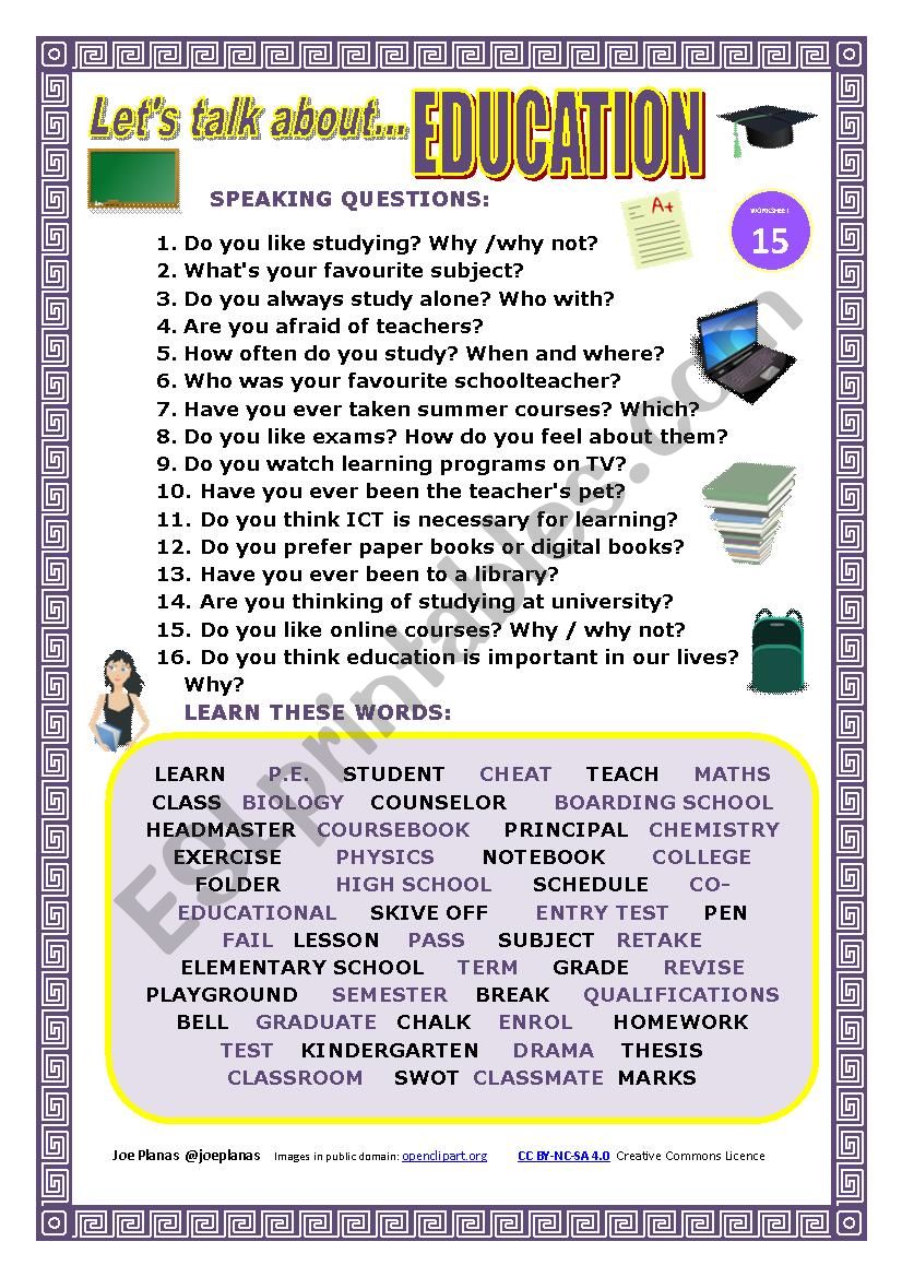 LETÂ´S TALK ABOUT EDUCATION (SPEAKING SERIES 15) NEW VERSION