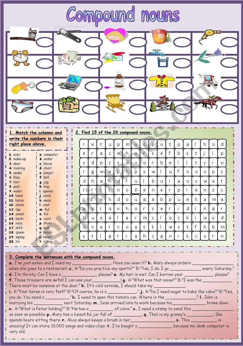 Compound Nouns (editable + B&W version included)